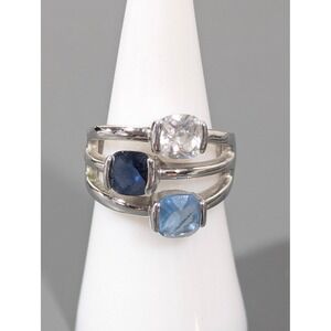 Lia Sophia Riviera Blue Stone Statement Ring Silver Tone Size 7